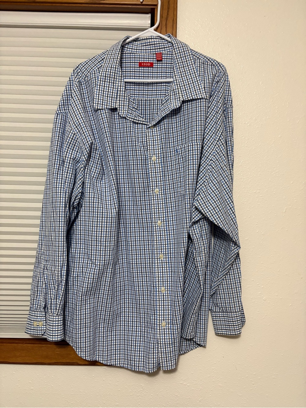 Izod Men’s Blue and White Check Dress Shirt